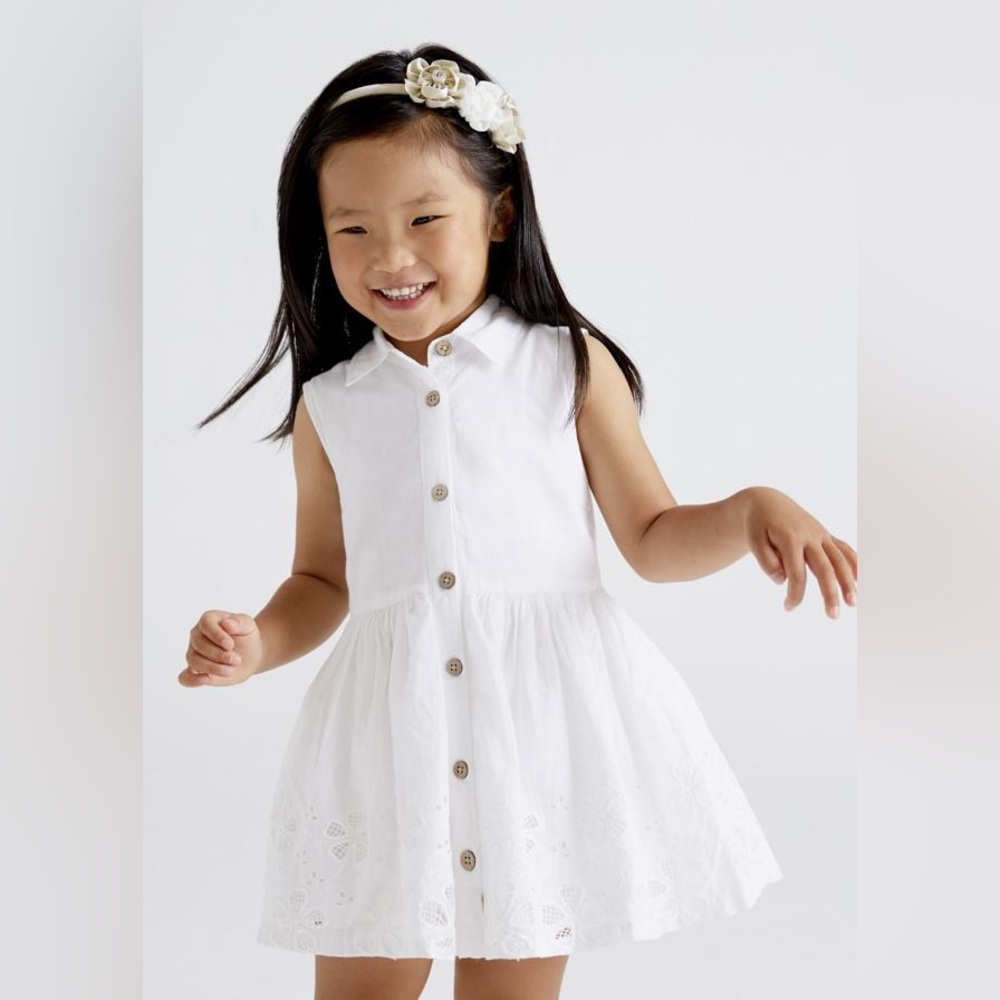 Size 6 Girls Mayoral Sleeveless White Kids Dress with Button Detail